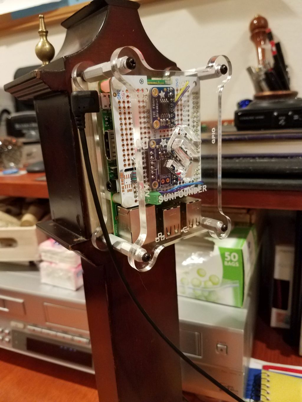Pi mounted on the back of the clock